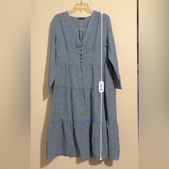 Simplee Plus Checkered Pullover Pleated Dress black / white plus size 2XL - Picture 12 of 12